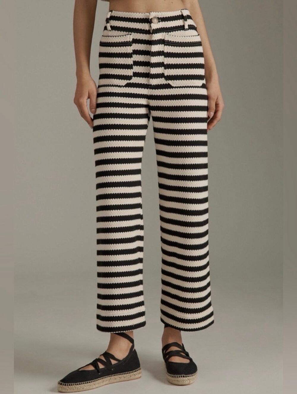 Maeve The Colette Black & White Striped Knit Wide Leg Pants 27T NWOT